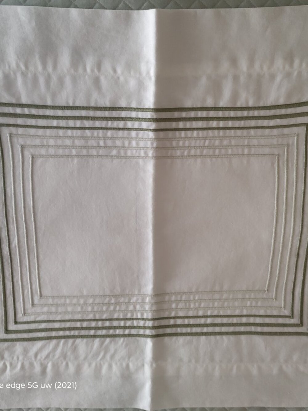 DEA BOUDOIR SHAM WHITE EGYPTIAN COTTON RASO FABRIC 6-LINE GREEN EMBROIDERY